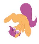  blush clopper-dude cub equine female feral friendship_is_magic hair horse legs_up mammal my_little_pony pegasus plain_background pony purple_eyes purple_hair pussy scootaloo_(mlp) solo white_background wings young 