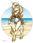  beach blue_eyes clothing equine female horn mammal megan_giles sea seaside shorts solo unicorn water 