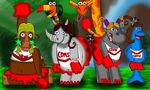  cheerleader dickie_sugarjumper female hat ingrid_giraffe joanie_ox jungle latanya_hippo lupe_toucan male margaret_rhino my_gym_partner's_a_monkey outfit overweight pigtails pom-pom pom_poms ponytail rocks vines water waterfall 