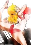  ass blonde_hair breasts female furinji_miu gymnastics highres large_breasts leotard shijou_saikyou_no_deshi_ken&#039;ichi shijou_saikyou_no_deshi_ken'ichi solo 