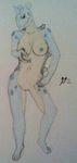  breasts female holding_breasts horn lapras nintendo nipples nude order5ol plain_background pok&#233;mon pok&eacute;mon pussy solo standing traditional_media video_games white_background yellow_eyes 