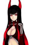  black_gold_saw black_hair black_rock_shooter breasts cleavage cleavage_cutout highres horns kumiko_shiba large_breasts long_hair multicolored_hair navel red_eyes red_hair ringed_eyes smile solo two-tone_hair 