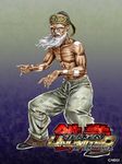  abs bandaid beard dark_skin dark_skinned_male eyebrows facial_hair fighting_stance hat male_focus muscle official_art old_man shirtless solo tekken tekken_tag_tournament_2 thick_eyebrows wang_jinrei white_hair yamashita_shun'ya 