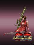  anna_williams bare_shoulders bazooka blue_eyes bob_cut breasts bridal_gauntlets brown_hair china_dress chinese_clothes cleavage cleavage_cutout dress elbow_gloves gloves high_heels junny large_breasts lipstick lying makeup nose official_art on_side pantyhose print_legwear shoes short_hair solo tekken tekken_tag_tournament_2 weapon 