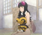  animated animated_gif bee bee_girl black_hair bouncing_breasts breasts character_request cosplay insect_girl large_breasts monster_girl morishita_koma sket_dance 