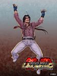  brown_hair fingerless_gloves gloves lei_wulong long_hair loose_necktie male_focus necktie official_art ponytail shirt sleeves_rolled_up solo suspenders tekken tekken_tag_tournament_2 yamashita_shun'ya 