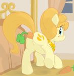  ajin anal anal_insertion anal_penetration anus aunt_orange_(mlp) bed blonde_hair blue_eyes blush butt carrot carrot_dildo cutie_mark equine female feral food food_play friendship_is_magic hair horse improvised_dildo insertion looking_at_viewer looking_back mammal my_little_pony nude penetration pony pussy shy solo 