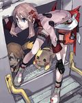  2girls bent_over box brown_hair closed_mouth creature full_body gen_1_pokemon haruka_(pokemon) holster in_box in_container indoors kasumi_(pokemon) lowres lying multiple_girls nishihara_isao on_stomach pikachu pointy_ears pokemon pokemon_(creature) short_hair smile standing thigh_holster thigh_strap 