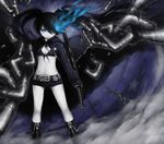  belt black_hair black_rock_shooter black_rock_shooter_(character) blue_eyes boots chain iseki_(kuroshura_no_tabiji) katana long_hair midriff navel pale_skin scar shorts solo stitches sword twintails weapon 