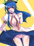  bad_id bad_pixiv_id blue_hair blush front-print_panties hinanawi_tenshi long_hair open_clothes open_shirt pale_skin panties pantyshot print_panties red_eyes shirt solo touhou underwear zen_(raspberry) 