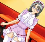  bad_id bad_pixiv_id blue_eyes blush cameltoe dress dress_lift dutch_angle glasses grey_hair panties pantyshot solo taka913 thighhighs tokimeki_memorial tokimeki_memorial_only_love tsubaki_yoshino underwear waitress white_legwear white_panties 