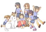  artist_request azumanga_daiou brown_hair cat chiyo_chichi dog everyone iriomote_cat kagura_(azumanga_daiou) kasuga_ayumu kneeling long_hair mayaa mihama_chiyo mizuhara_koyomi multiple_girls nekokoneko sakaki school_uniform short_twintails skirt standing tadakichi-san takino_tomo thighhighs twintails wallpaper yamamaya 