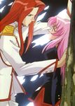  1girl 90s aiguillette artist_request couple hetero kiryuu_touga pink_hair red_hair shoujo_kakumei_utena tenjou_utena 