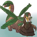  &gt;:) blush blush_stickers brown_hair costume dress gen_3_pokemon grin hitec long_hair moemon open_mouth parody personification plant_wings pokemon pokemon_(creature) rozen_maiden smile suiseiseki tropius v-shaped_eyebrows very_long_hair wings 