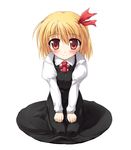  blonde_hair blush hair_ribbon kusakami_akira necktie red_eyes ribbon rumia seiza short_hair sitting solo touhou 