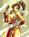  breasts cleavage fatal_fury genzoman large_breasts one_eye_closed pelvic_curtain revealing_clothes shiranui_mai solo the_king_of_fighters 