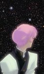  90s artist_request highres looking_back pink_hair shoujo_kakumei_utena shoujo_kakumei_utena_adolescence_mokushiroku sky solo star_(sky) starry_sky tenjou_utena 