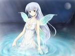  arin blue_eyes dress fairy long_hair md5_mismatch moon night pangya pointy_ears rai_kirin solo water white_hair wings 