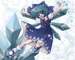  bad_id bad_pixiv_id blue_eyes blue_hair bow cirno crystal ice outstretched_arms socks solo spread_arms touhou wings yorii_shuuichi 
