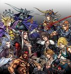  6+boys dissidia_final_fantasy emperor_(ff2) final_fantasy final_fantasy_i final_fantasy_ii final_fantasy_ix final_fantasy_viii final_fantasy_x frioniel garland_(ff1) jecht kuja multiple_boys nomura_tetsuya opposing_sides shirtless squall_leonhart tidus ultimecia warrior_of_light zidane_tribal 