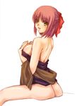  ass bad_ass breasts honda_kikyou kohaku large_breasts red_hair short_hair sideboob sitting solo tsukihime undressing yellow_eyes 