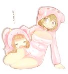  animal_costume animal_ears belly blush brown_eyes brown_hair bunny_ears cosplay fat_folds ichihara_nina idolmaster idolmaster_cinderella_girls kigurumi long_hair mimura_kanako multiple_girls niizuka_(c-drop) pajamas pig_costume plump short_hair 