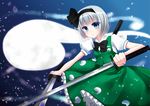  blue_eyes bow gray_hair kira0222 konpaku_youmu myon petals short_hair sword touhou weapon 