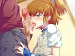  arle_nadja brown_eyes brown_hair brush censored cg clothed_sex dark_skin erokosei highres kinnotama_(erokosei) konpeto licking madou_monogatari male open_clothes open_mouth penis puyopuyo saliva sega short_hair 