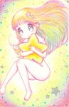  barefoot blonde_hair blue_eyes colored_pencil_(medium) leica long_hair nude original powara-chan smile solo star traditional_media 