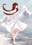  axis_powers_hetalia bare_legs barefoot beach brown_hair cloud day dress hair_ribbon lin21912 long_hair ocean outdoors ribbon seychelles_(hetalia) sundress wading water white_dress 