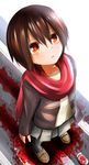  brown_hair can minamito original red_eyes red_scarf scarf skirt star star-shaped_pupils symbol-shaped_pupils tomato_sauce 
