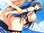  1girl akatsuki_no_goei bikini blood blue_hair breasts censored day doggystyle game_cg hetero kanzaki_moe large_breasts long_hair mosaic_censoring open_mouth penis pussy sex solo_focus swimsuit tomose_shunsaku vaginal virgin wading water 