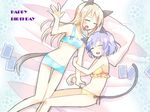  animal_ears bare_shoulders bed birthday blonde_hair blush card cat_ears closed_eyes dog_ears eila_ilmatar_juutilainen flat_chest frills lingerie midriff multiple_girls navel open_mouth panties pillow ribbon sanya_v_litvyak short_hair short_shorts shorts side-tie_panties silver_hair strike_witches takahashi_(ichigo_no_katamari) underwear world_witches_series 