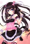  absurdres black_hair black_legwear blush choker denpa_(kazuharu) hair_ornament highres holding kazuharu_kina long_hair looking_at_viewer microphone navel original scan skirt smile solo thighhighs wrist_cuffs 