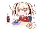  aida_yuu blonde_hair brown_eyes dr_pepper hair_ornament idolmaster idolmaster_dearly_stars jacket mouse_(computer) open_mouth saliva short_hair sleepy solo suzuki_ayane track_jacket twintails 