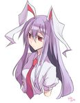  animal_ears artist_name bad_id bad_pixiv_id bunny_ears cropped_arms kikugetsu long_hair necktie no_legs puffy_sleeves purple_hair red_eyes red_neckwear reisen_udongein_inaba short_sleeves simple_background sketch solo touhou upper_body white_background 