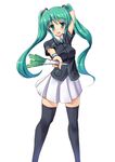  bad_id bad_pixiv_id employee_uniform familymart green_eyes green_hair hatsune_miku long_hair necktie runa7 simple_background skirt solo spring_onion thighhighs twintails uniform vocaloid white_background 