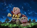  bow bowtie dew-spiegel gloves grass hat jester_cap kirby kirby_(series) magolor marx night night_sky no_arms no_humans open_mouth purple_eyes red_bow red_neckwear sky smile star_(sky) stargazing tree yellow_eyes 