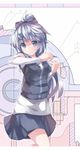  blue_eyes bow detached_sleeves dress hair_bobbles hair_bow hair_ornament highres huanxiang_huifeng light_smile long_hair original pencil ponytail silver_hair solo 