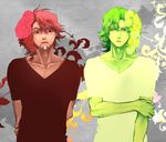  barnaby_brooks_jr facial_hair flower glass hair_flower hair_ornament kaburagi_t_kotetsu male_focus multiple_boys multiple_monochrome palette_swap poji_(nega_momoe) stubble tiger_&amp;_bunny 