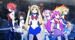  6+girls ahoge akazukin_chacha antenna_hair avengers back_bow bad_id bad_pixiv_id bishoujo_senshi_sailor_moon black_bodysuit blonde_hair blue_eyes blue_sailor_collar blue_skirt bodysuit bow bow_(weapon) breasts brooch brown_eyes brown_hair cardcaptor_sakura chacha_(akazukin_chacha) choker commentary crossover cure_happy cutie_honey cutie_honey_(character) double_bun earrings flower gloves green_eyes hair_ornament head_wings heart heart_choker holding holding_wand hoshizora_miyuki jewelry kamiyama_kenta kaname_madoka kinomoto_sakura kisaragi_honey long_hair magical_girl magical_princess mahou_shoujo_madoka_magica medium_breasts multiple_crossover multiple_girls parody pink_bow pink_eyes pink_hair pink_skirt precure rapier red_bow red_choker red_flower red_hair red_rose ribbon rose sailor_collar sailor_moon sailor_senshi_uniform short_hair short_twintails sideboob skin_tight skirt smile_precure! soul_gem spiral_heart_moon_rod staff star star_choker sword tiara tsukino_usagi twintails two_side_up wand weapon white_gloves 