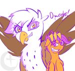  argoth avian beak cub duo equine female feral friendship_is_magic gilda_(mlp) gryphon hair horse mammal my_little_pony pegasus plain_background pony purple_eyes purple_hair scootaloo_(mlp) white_background wings yellow_eyes young 