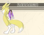  bridal_gauntlets canine chest_tuft digimon fox fur hindpaw looking_at_viewer looking_back mammal mylehyena nude paws pink_background plain_background renamon solo standing tuft wallpaper white_fur yellow_fur 