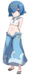  arms_behind_back blue_eyes blue_hair blue_pants blush breasts chestnut_mouth creatures_(company) full_body game_freak hair_ornament karukan_(monjya) navel nintendo pants pokemon pokemon_(game) pokemon_sm short_hair simple_background small_breasts solo standing stomach suiren_(pokemon) white_background 