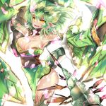  breasts cleavage green_hair highres large_breasts monster_hunter outstretched_arms personification pointy_ears rathian short_hair solo tail umitsuki yellow_eyes 