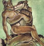  anal_penetration animal_genitalia anthro blotch blue_eyes canine canine_penis couple duo erection fur gay holding hug kissing licking male mammal mouse nude penetration penis rodent sex tongue wolf 