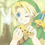  blonde_hair blue_eyes child fairy link lowres navi oekaki one_eye_closed pointy_ears smile sword the_legend_of_zelda the_legend_of_zelda:_ocarina_of_time weapon young_link 
