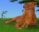  cub disney feline female feral hindpaw licking lion lioness looking male mammal paws raised_tail sarabi simba the_lion_king tongue young 