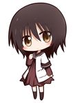  black_hair blush brown_eyes chibi funami_yui long_sleeves nanamori_school_uniform satsuki_mei_(sakuramochi) school_uniform serafuku short_hair short_over_long_sleeves short_sleeves solo white_background yuru_yuri 