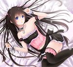  arm_garter bad_id bad_pixiv_id bare_shoulders blue_eyes borrowed_character brown_hair collar denpa_(kazuharu) hair_ribbon highres kentaurosu original ribbon skirt solo thighhighs wrist_cuffs zettai_ryouiki 